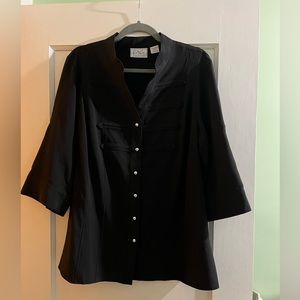 Black button up stretch blouse